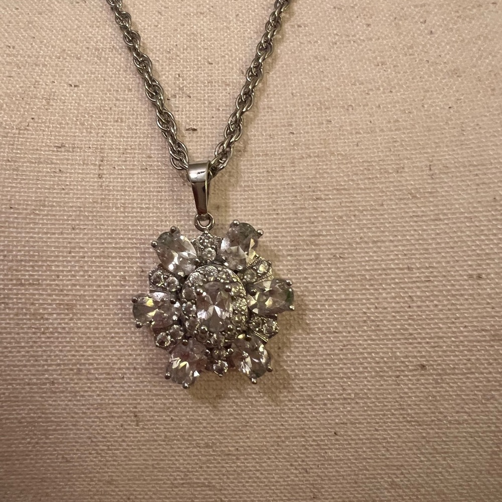 Silver Crystal Cluster Pendant Necklace - Picture 2 of 6